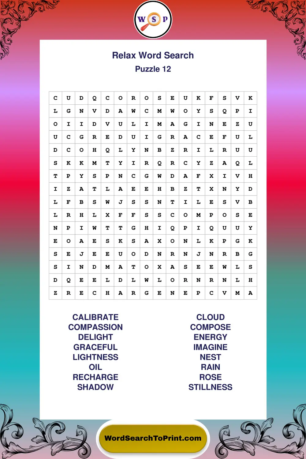 Relax Word Search Puzzle 12