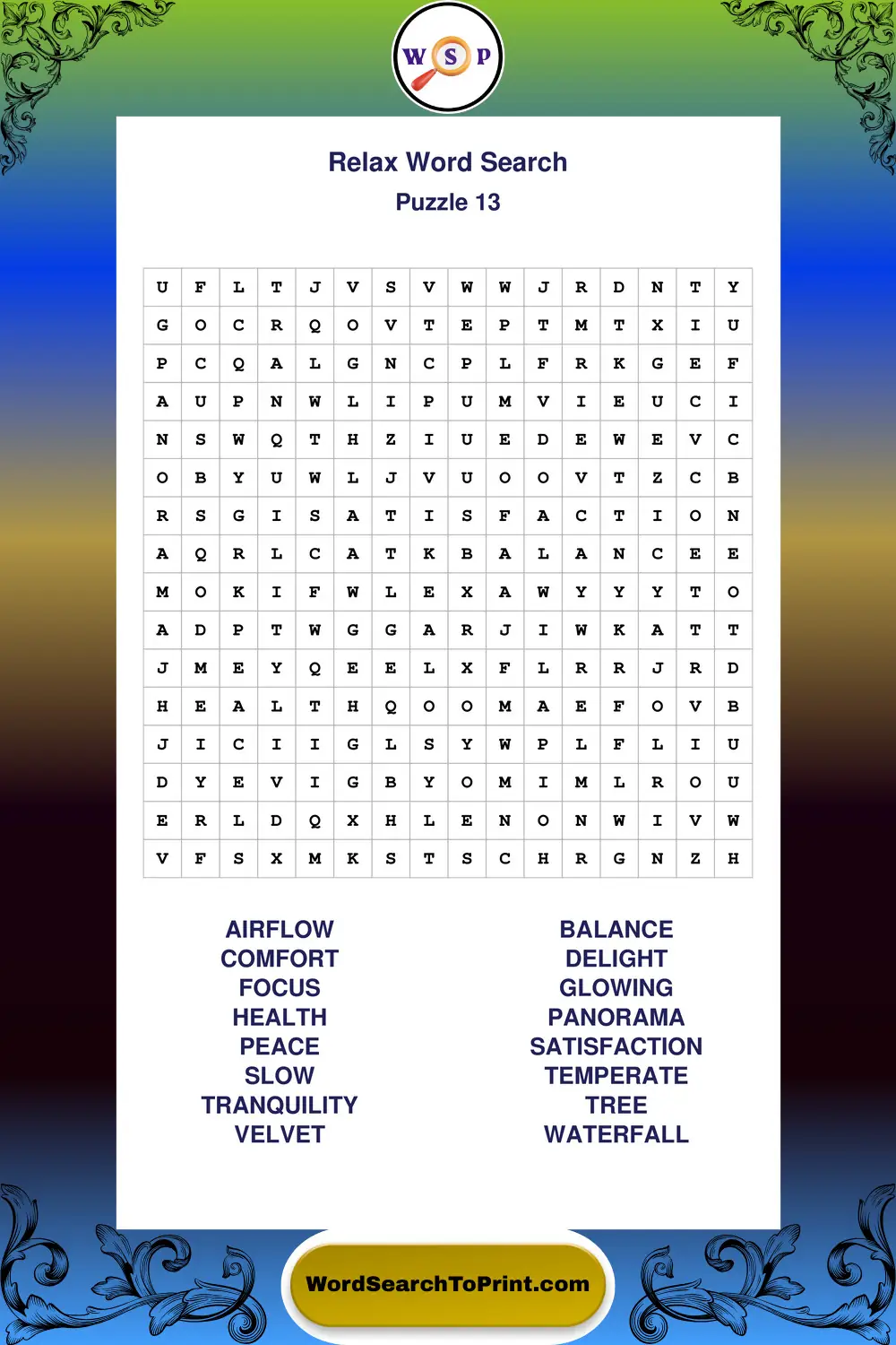 Relax Word Search Puzzle 13