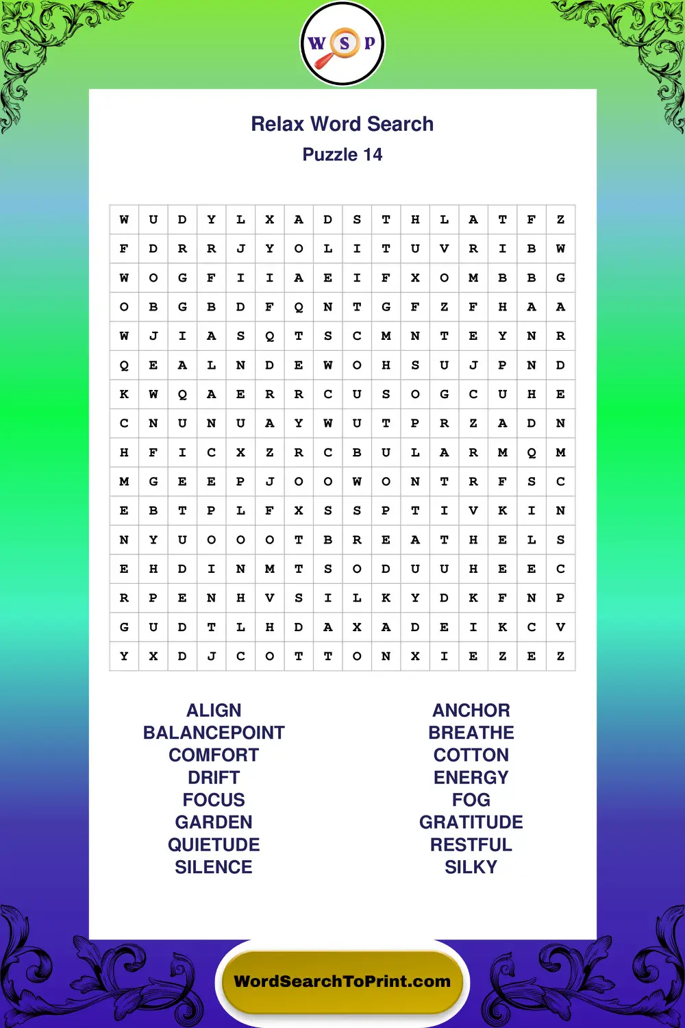 Relax Word Search Puzzle 14