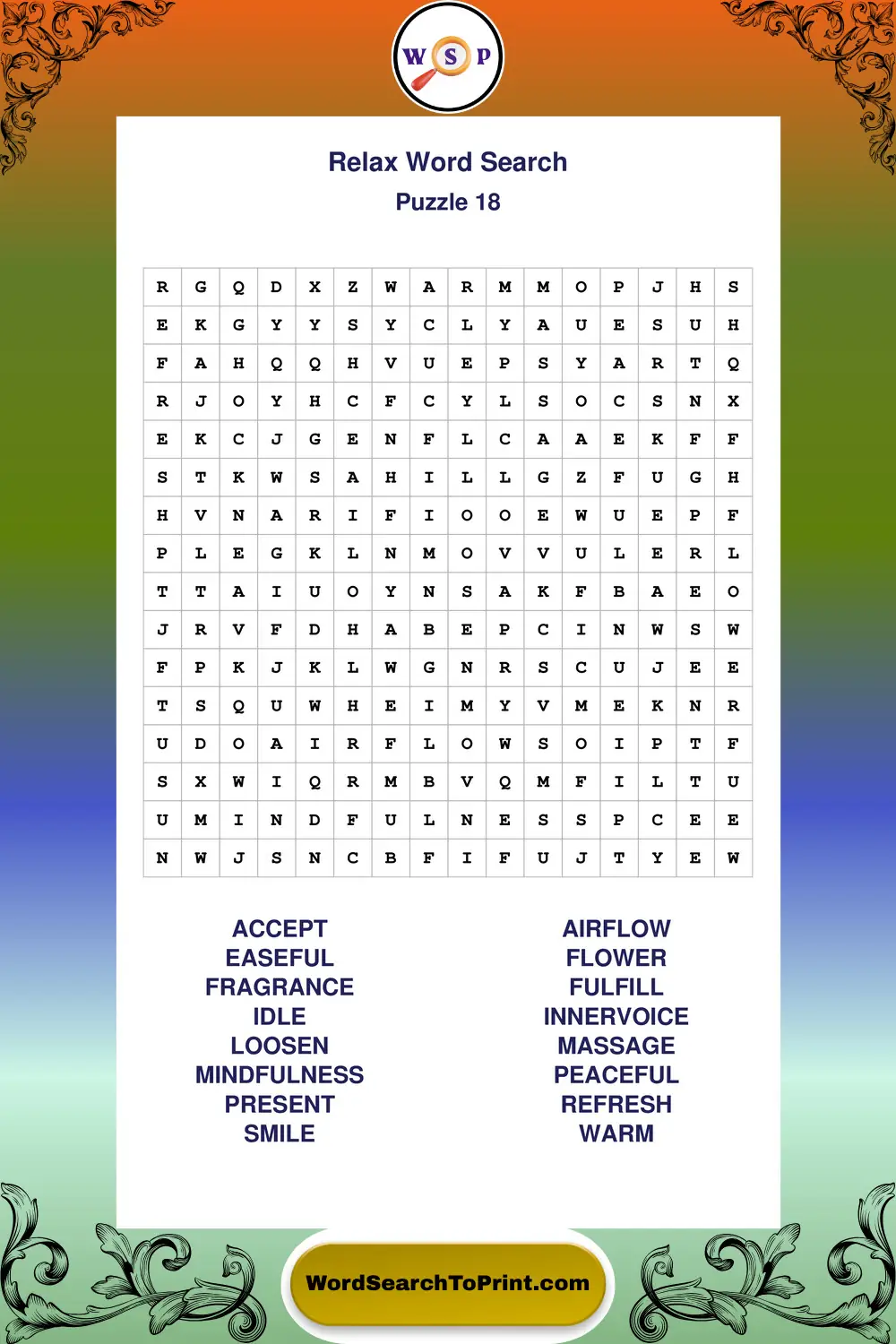 Relax Word Search Puzzle 18