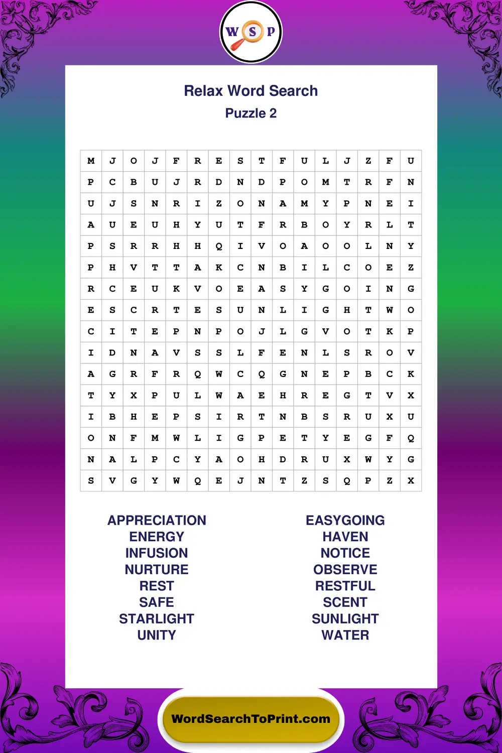 Relax Word Search Puzzle 2