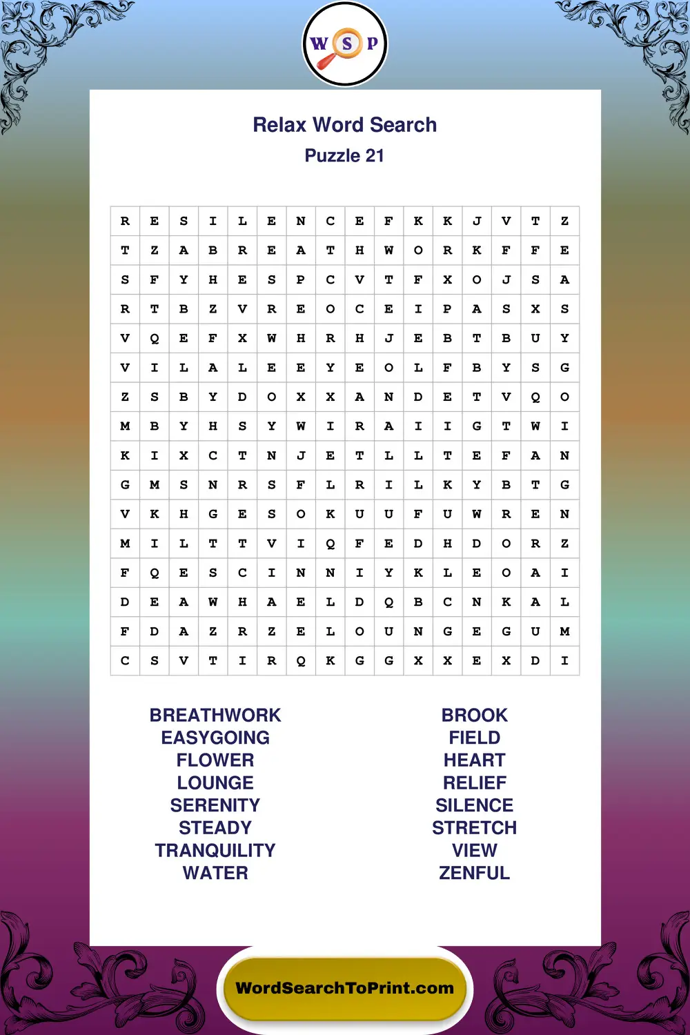 Relax Word Search Puzzle 21