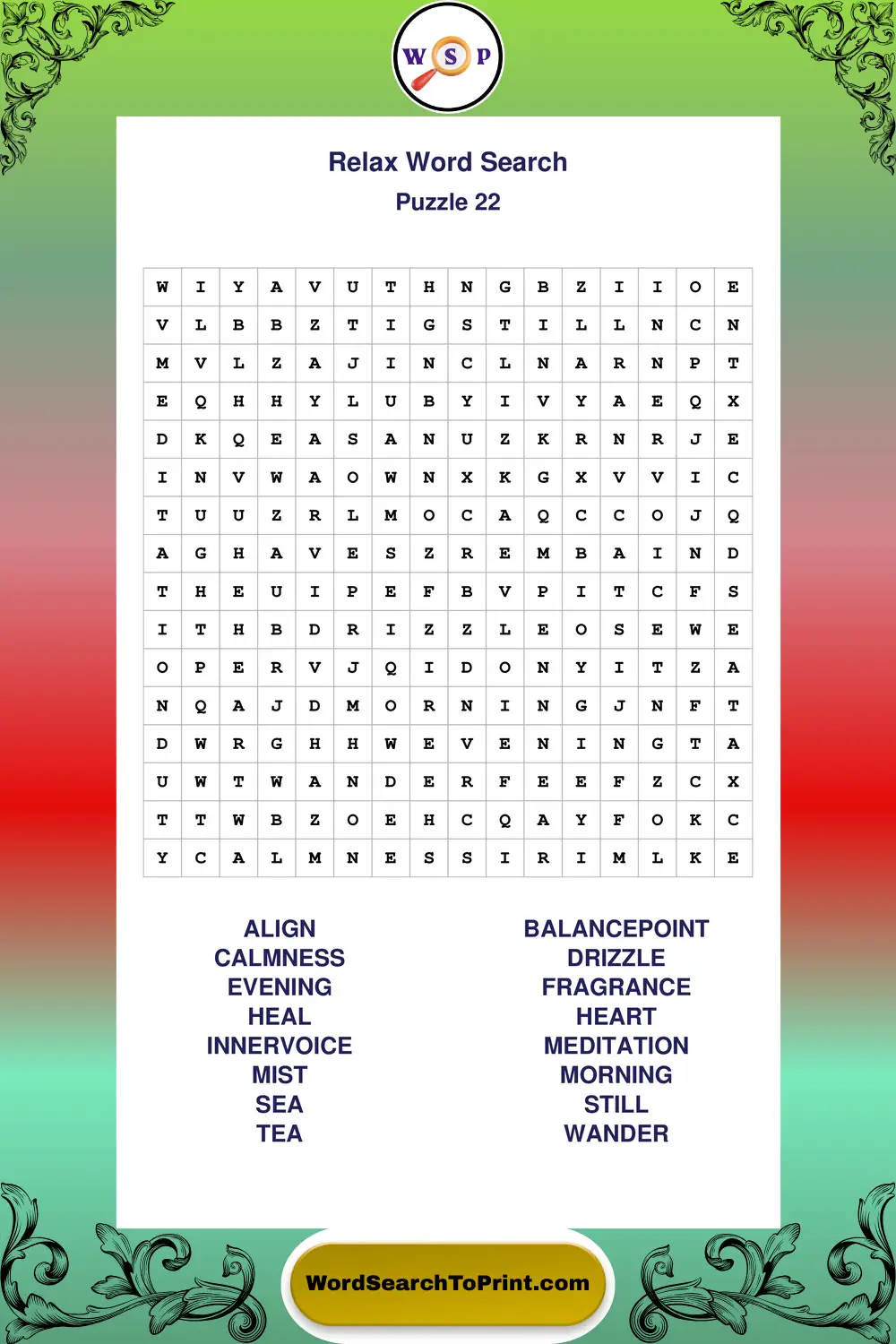Relax Word Search Puzzle 22
