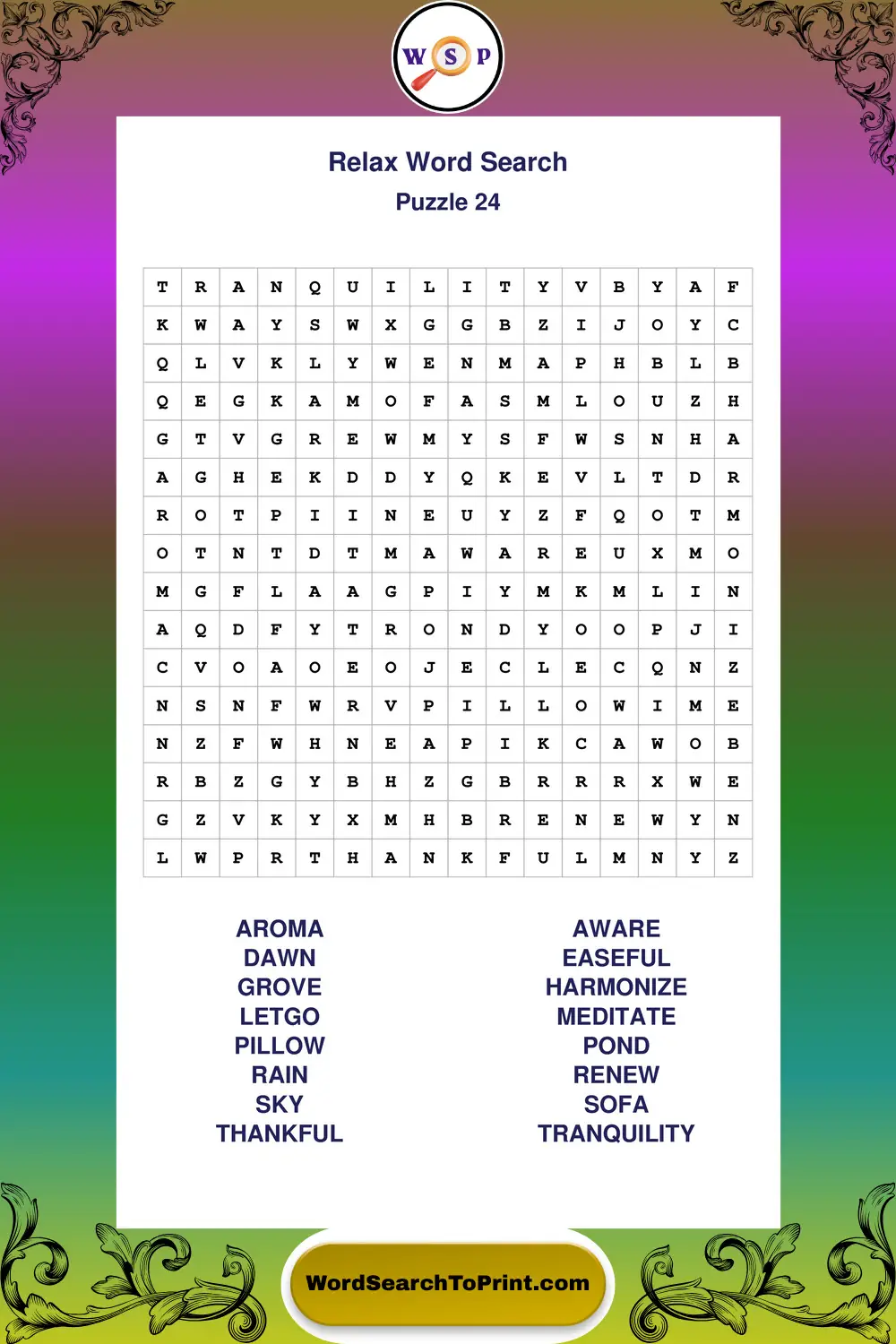 Relax Word Search Puzzle 24