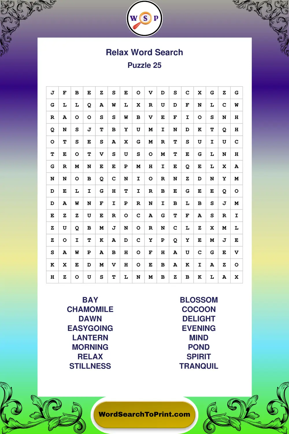 Relax Word Search Puzzle 25