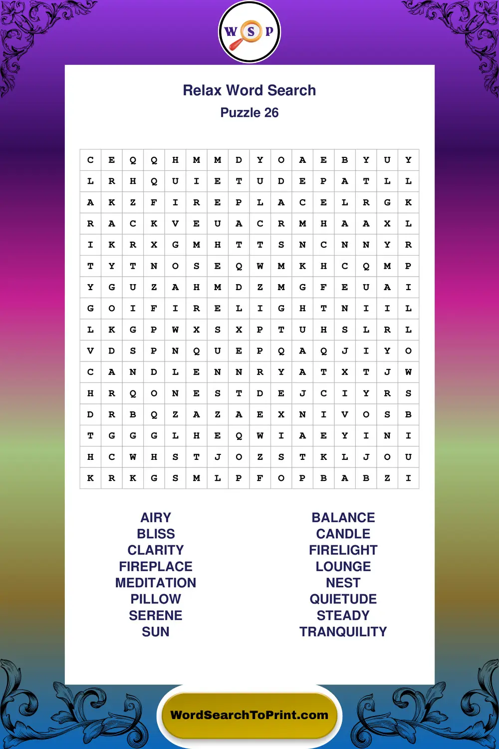 Relax Word Search Puzzle 26