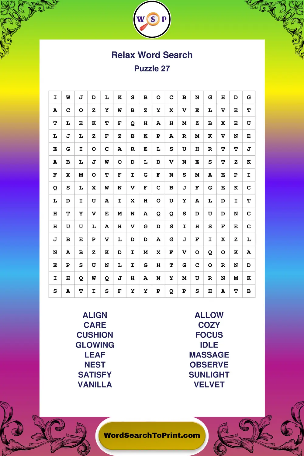 Relax Word Search Puzzle 27