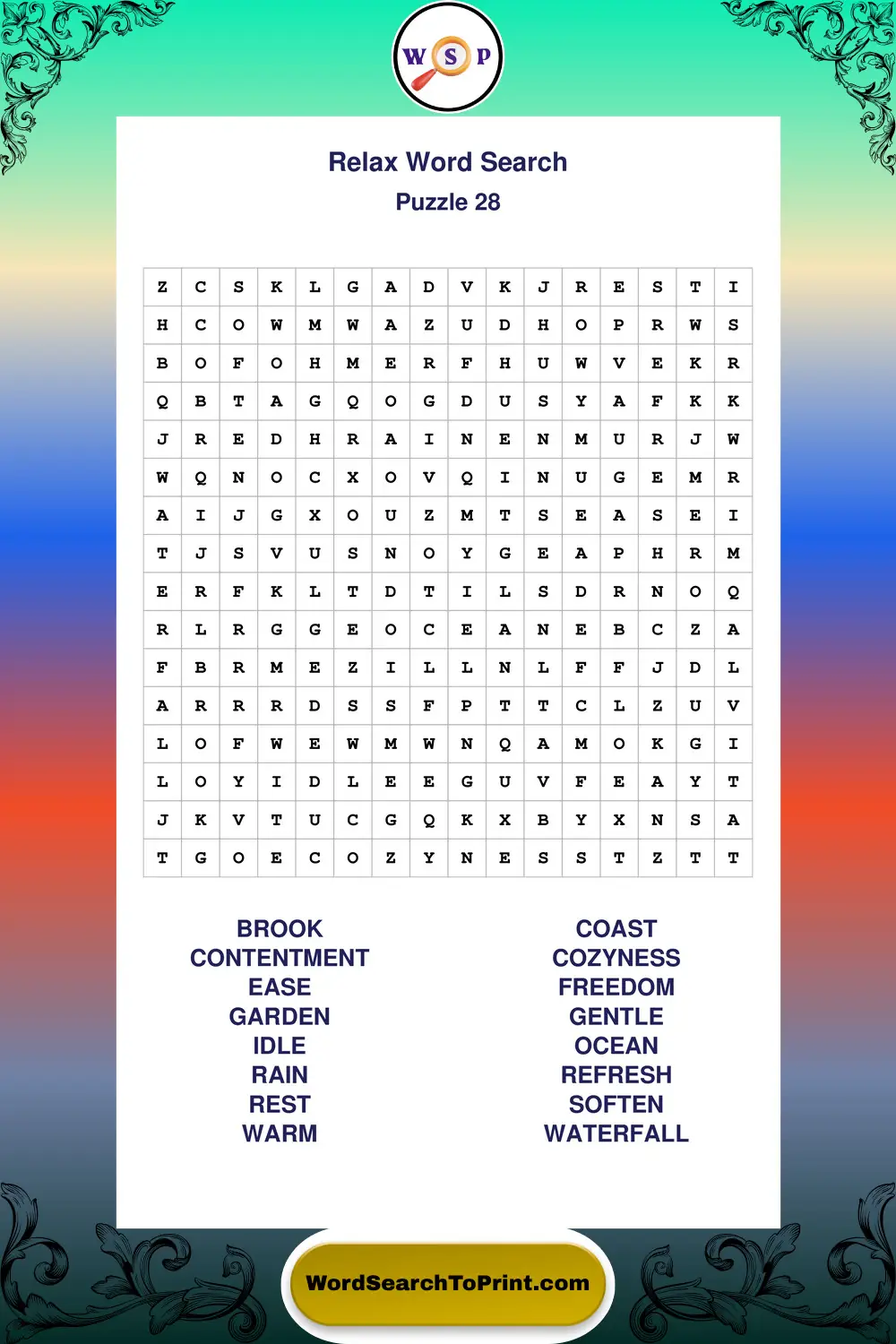 Relax Word Search Puzzle 28