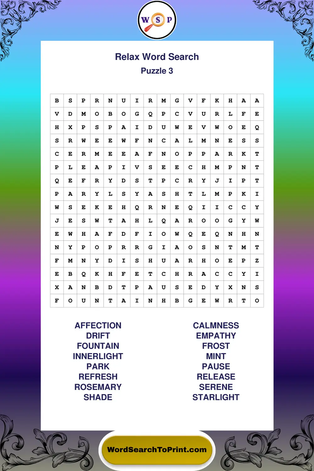 Relax Word Search Puzzle 3