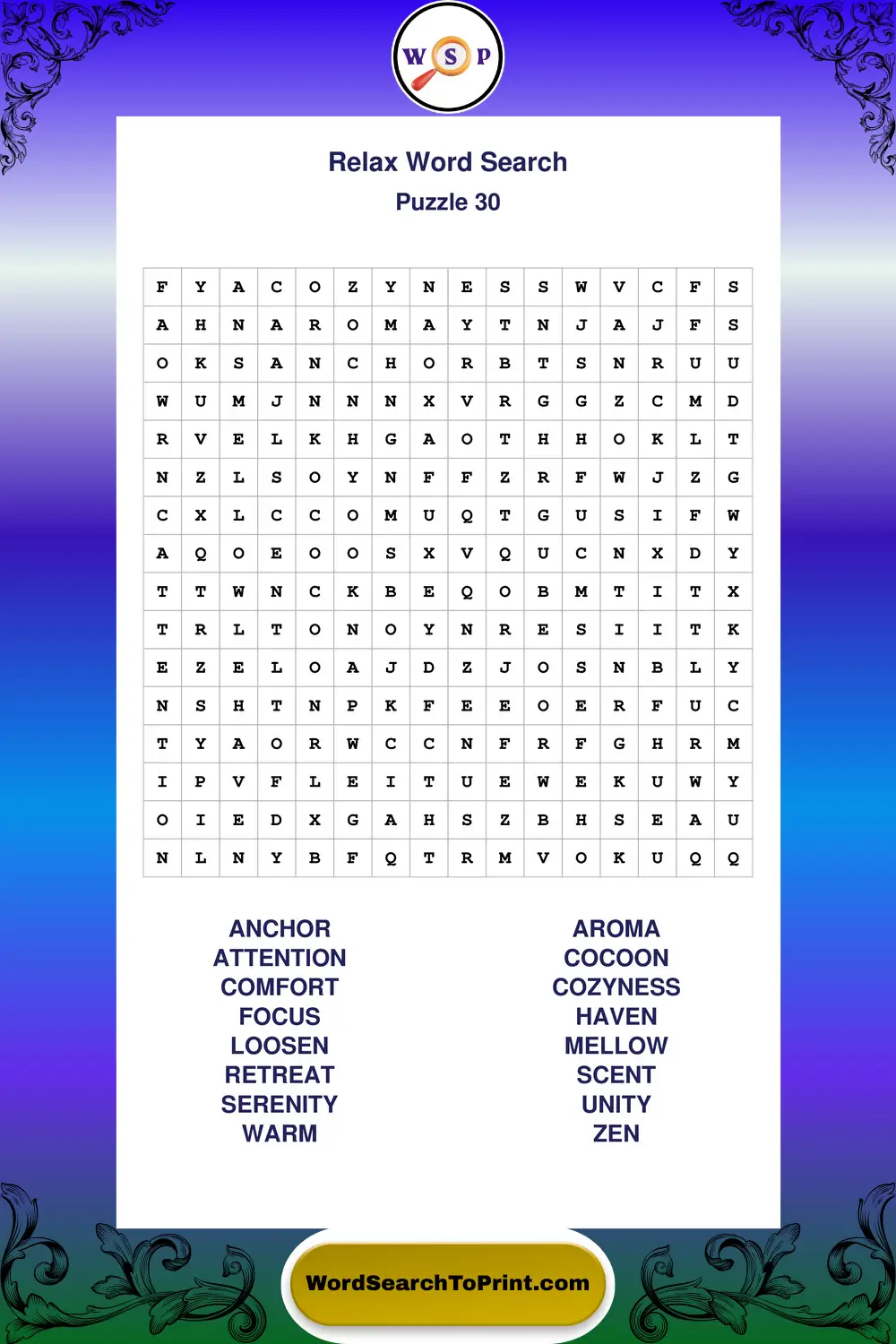 Relax Word Search Puzzle 30