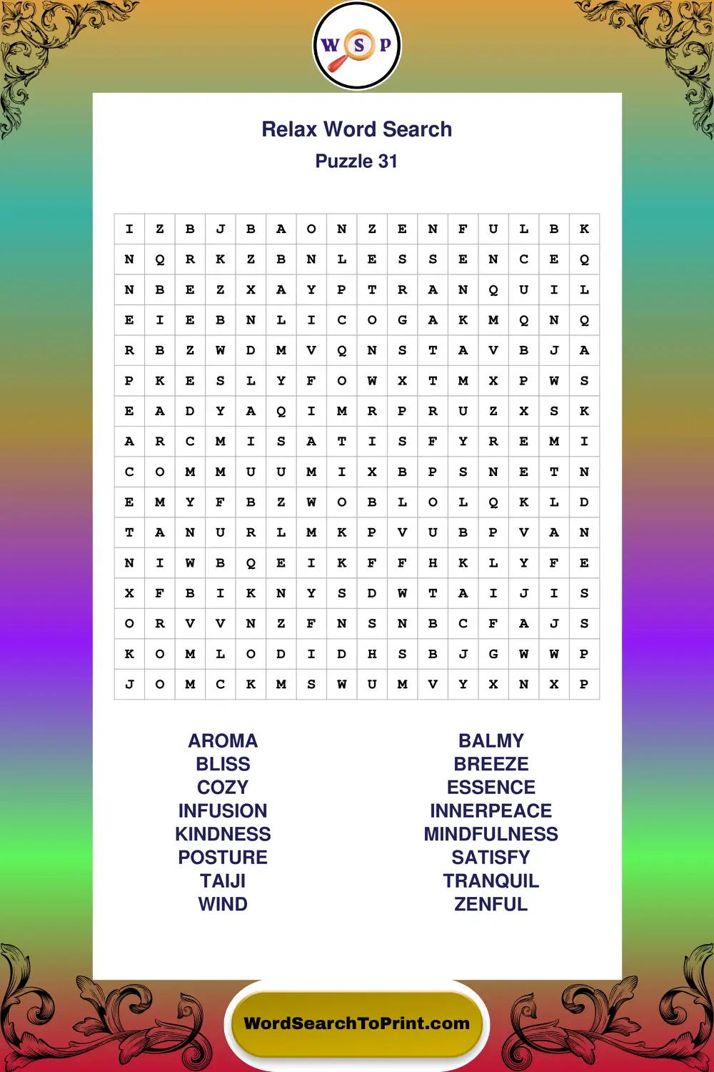 Relax Word Search Puzzle 31