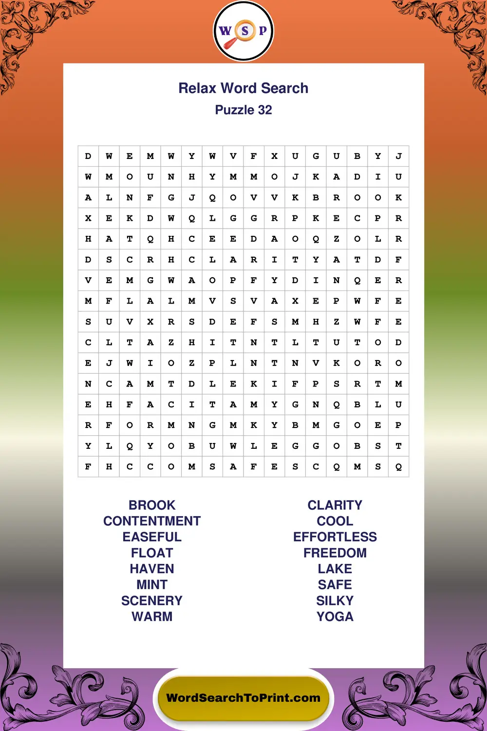 Relax Word Search Puzzle 32