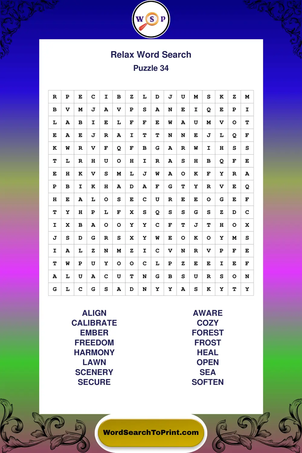 Relax Word Search Puzzle 34
