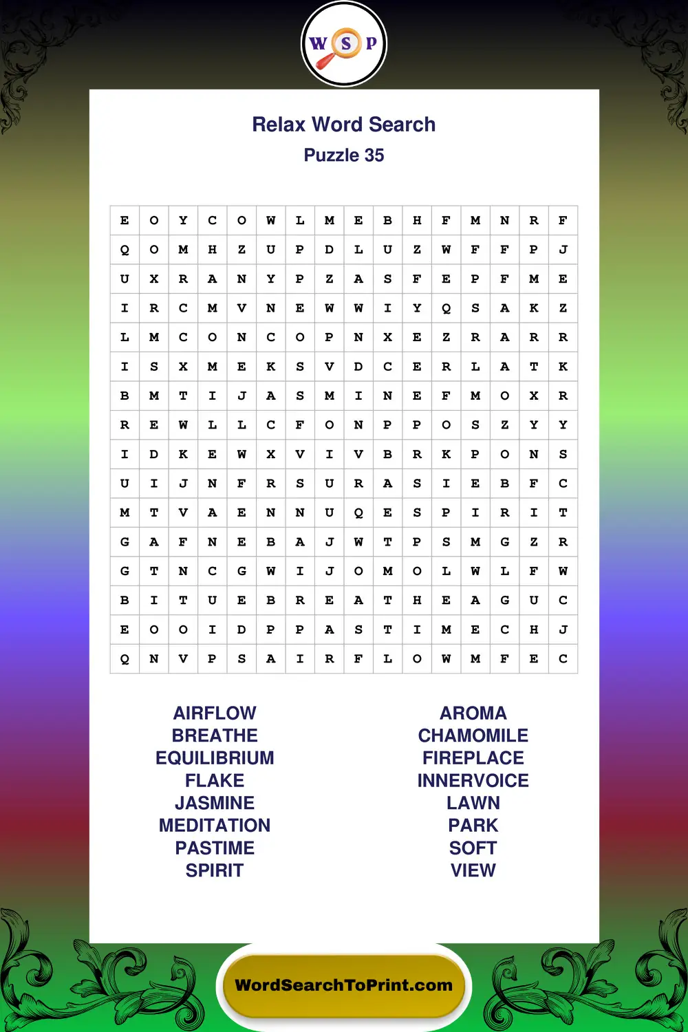 Relax Word Search Puzzle 35