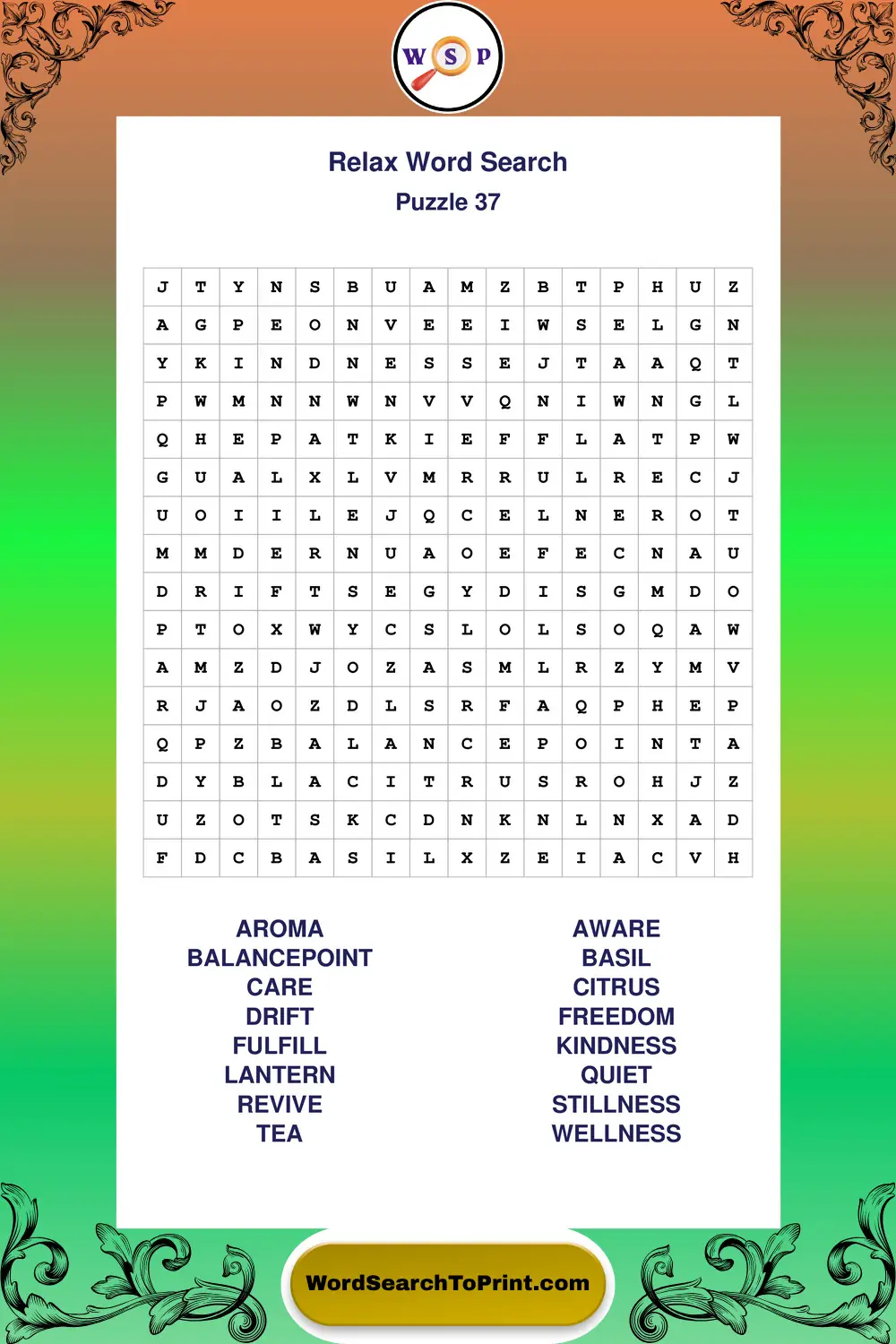 Relax Word Search Puzzle 37
