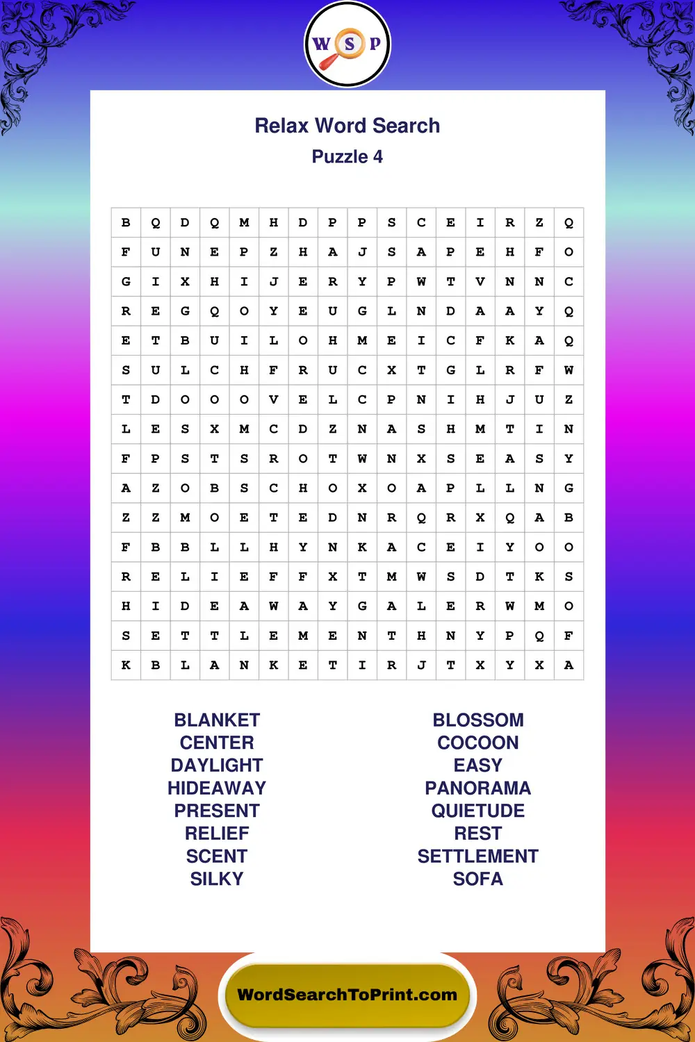 Relax Word Search Puzzle 4