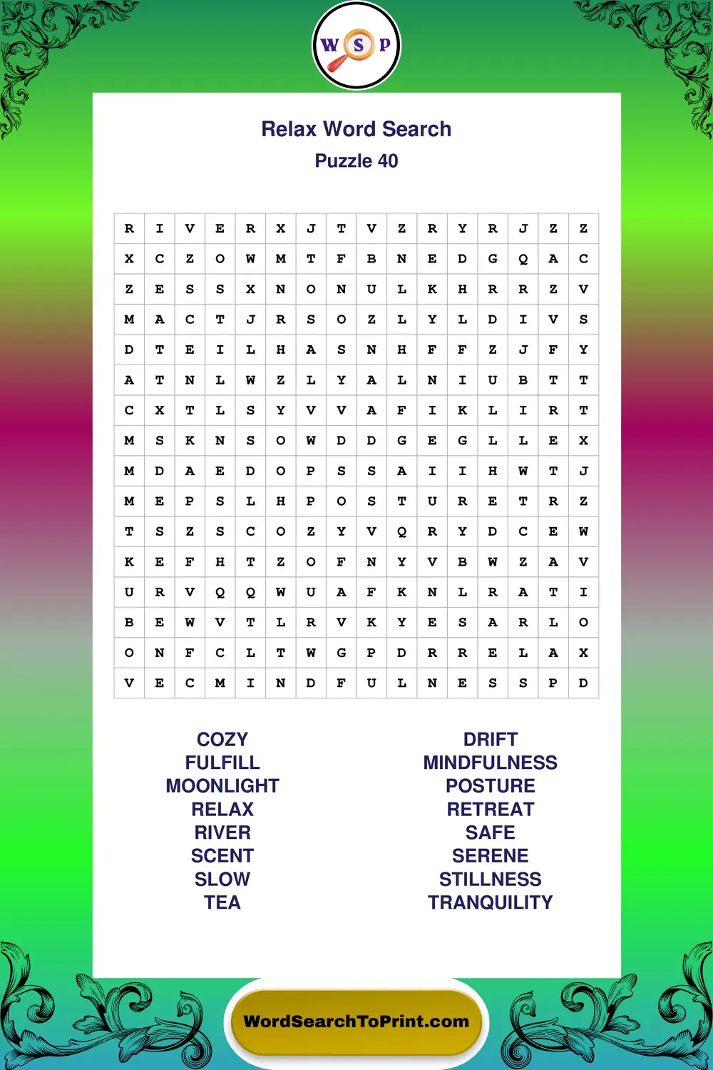 Relax Word Search Puzzle 40