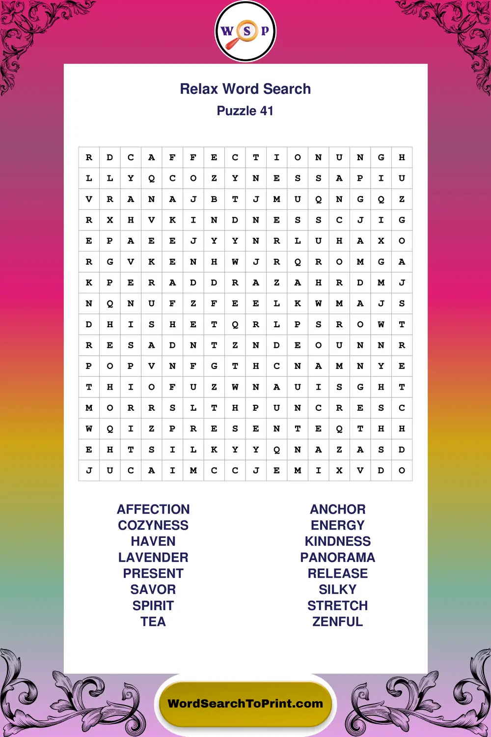 Relax Word Search Puzzle 41