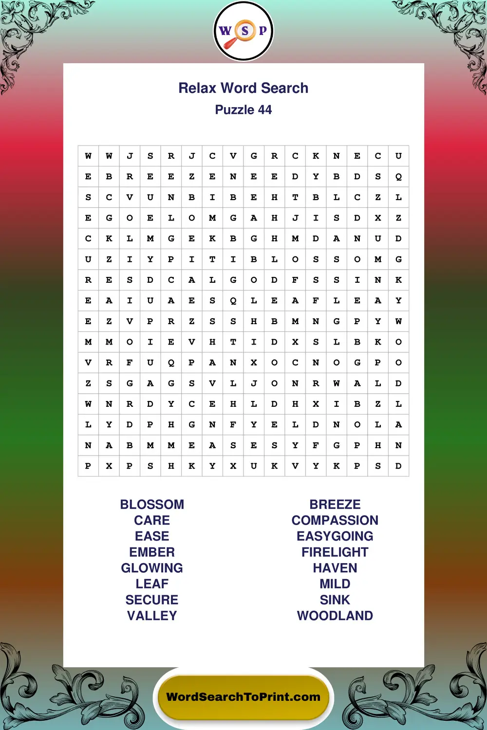Relax Word Search Puzzle 44