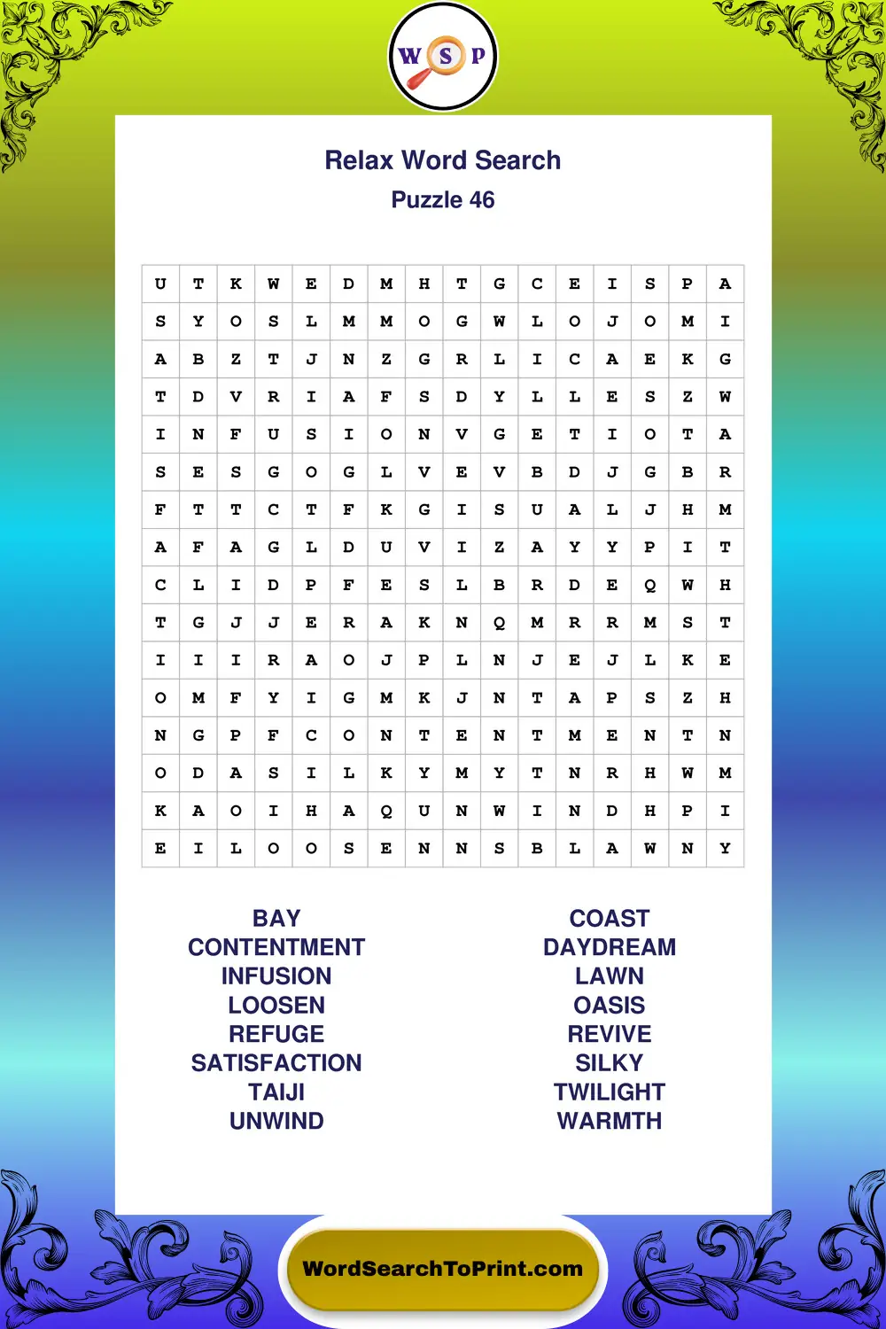 Relax Word Search Puzzle 46