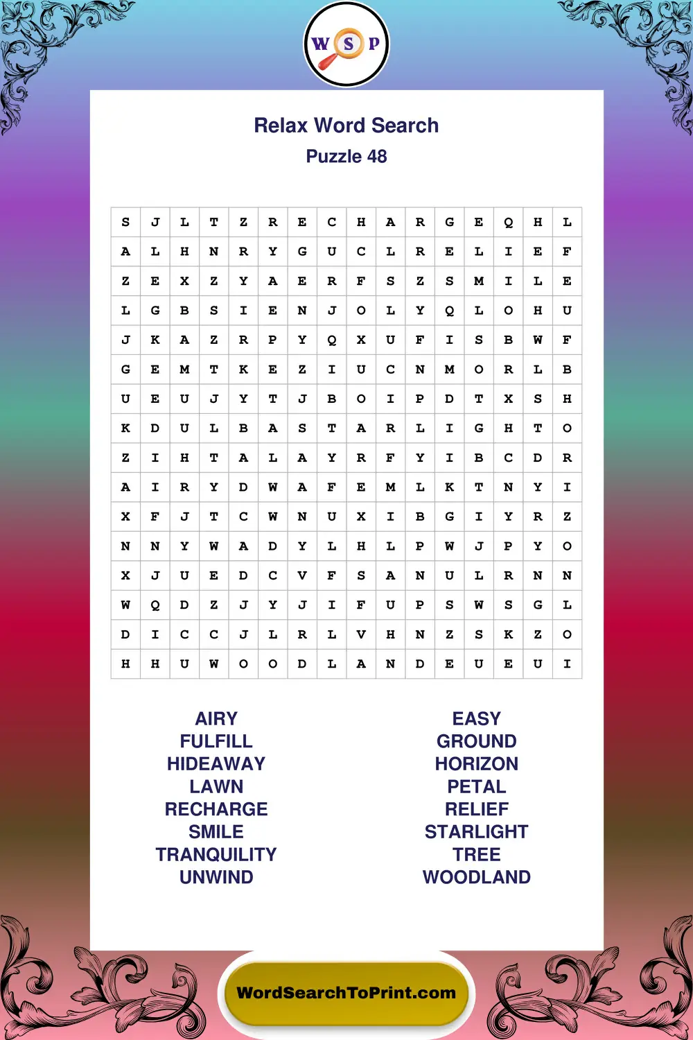 Relax Word Search Puzzle 48