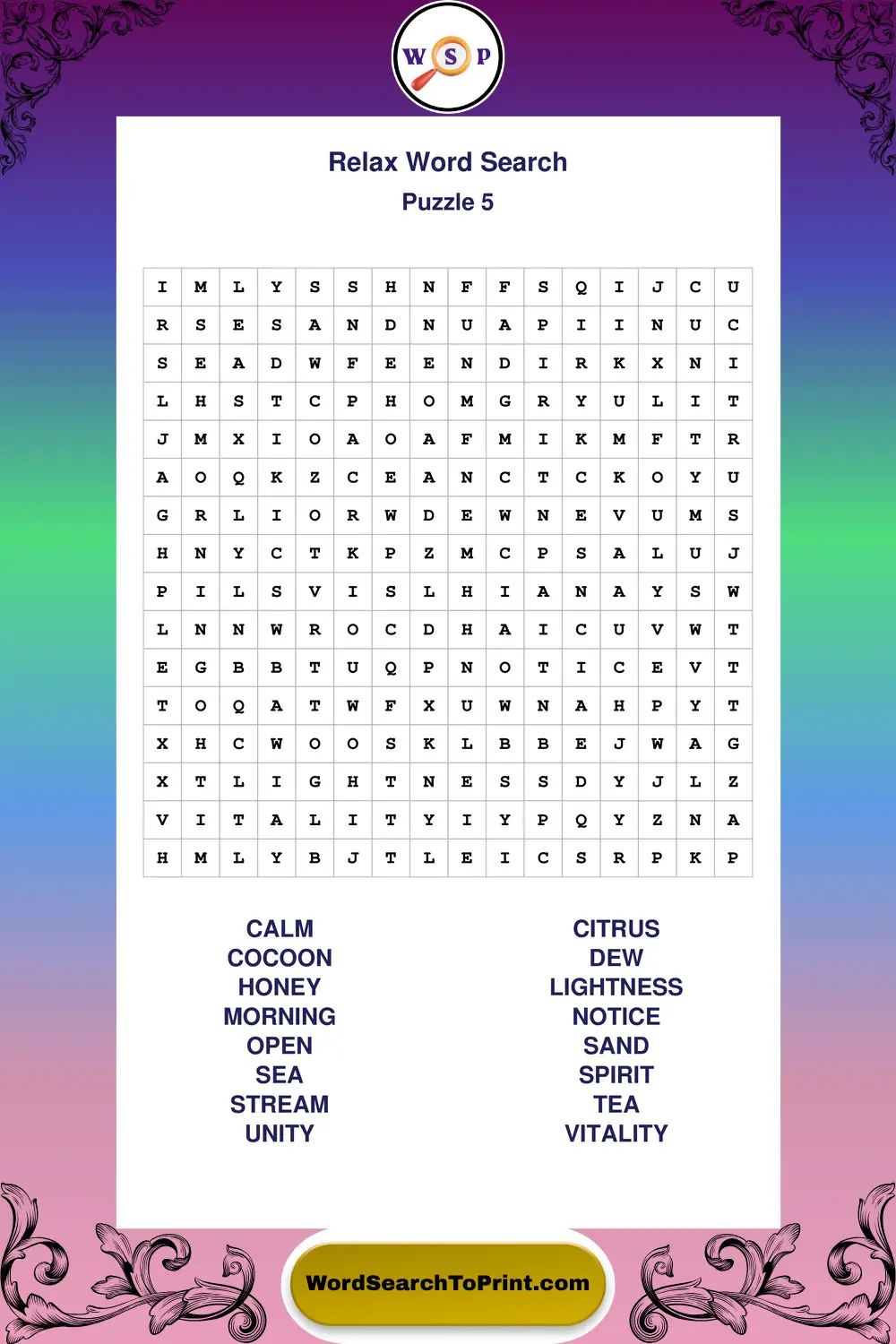 Relax Word Search Puzzle 5