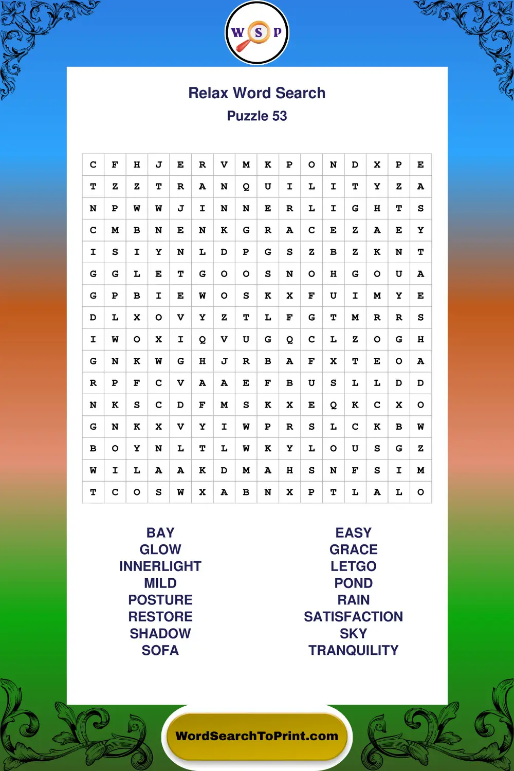 Relax Word Search Puzzle 53