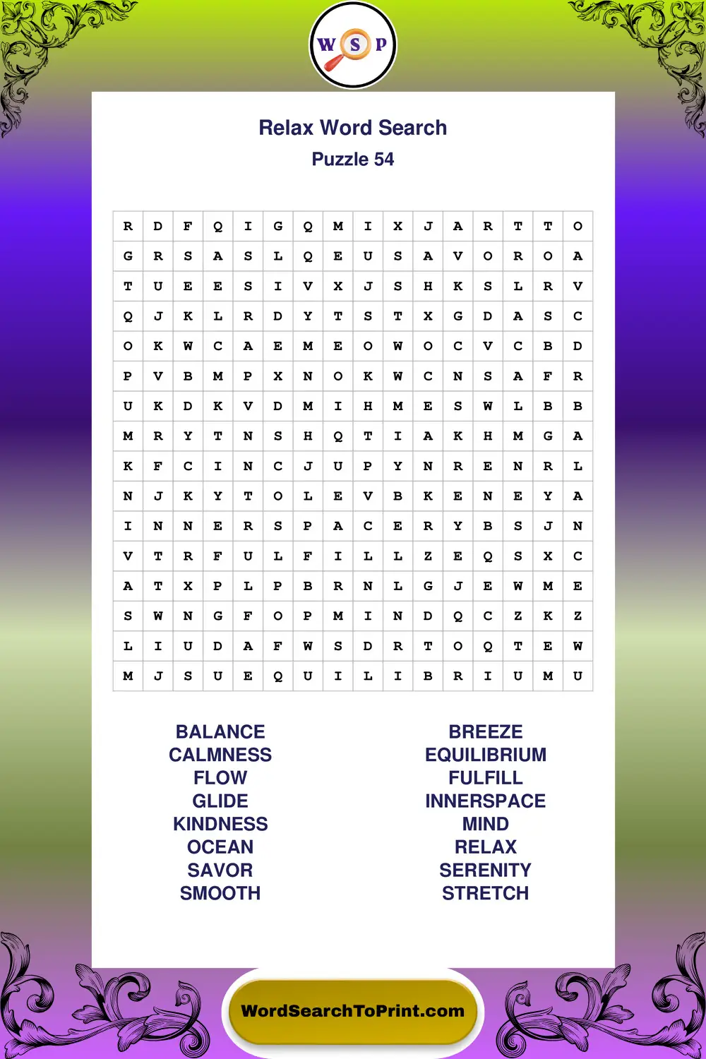 Relax Word Search Puzzle 54