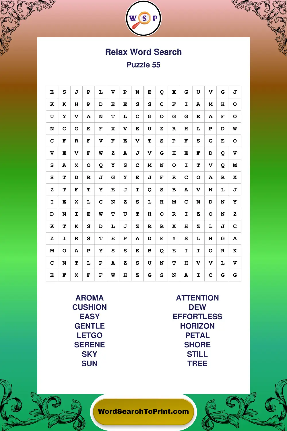 Relax Word Search Puzzle 55