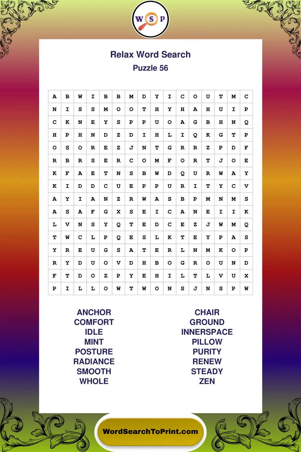 Relax Word Search Puzzle 56