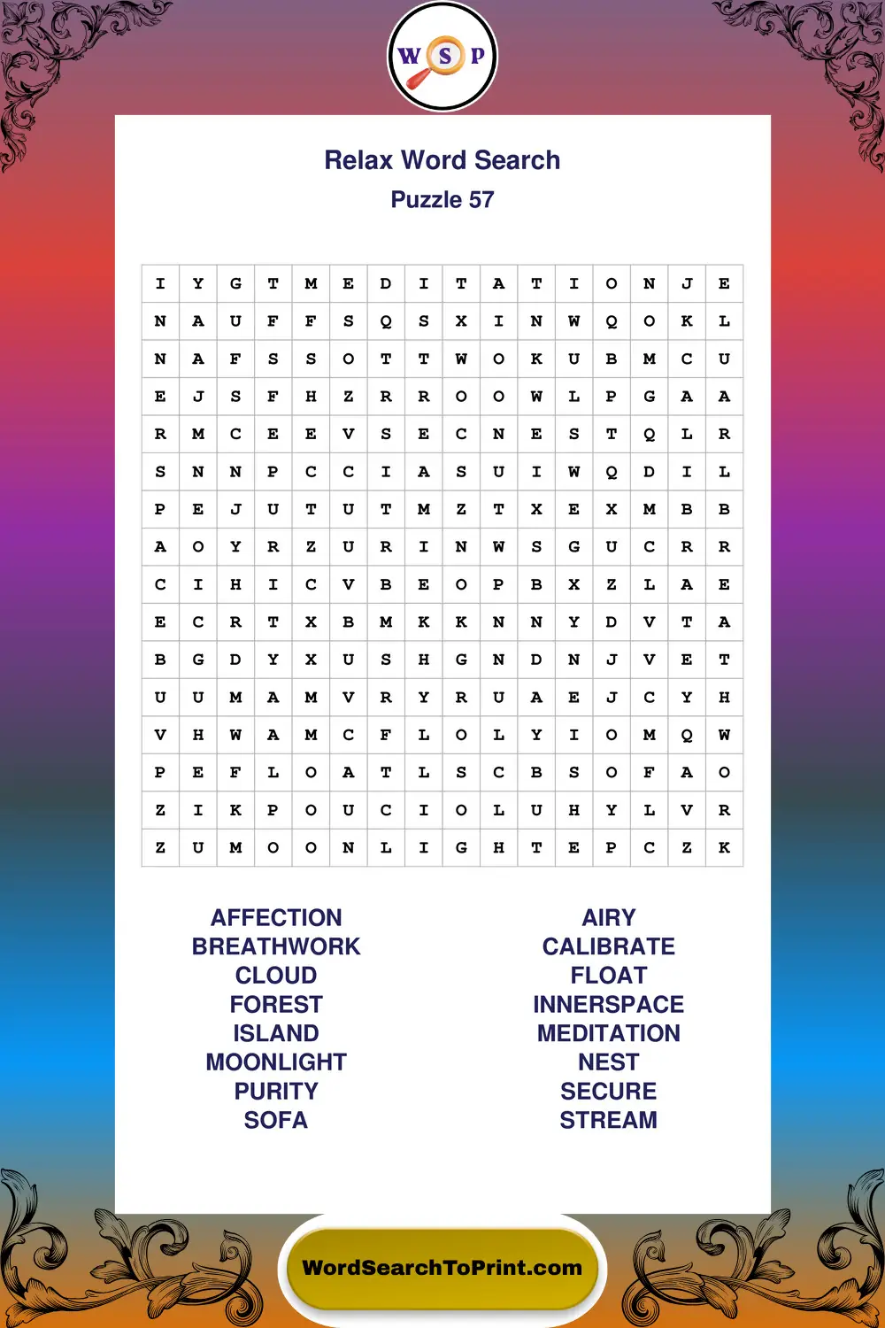 Relax Word Search Puzzle 57