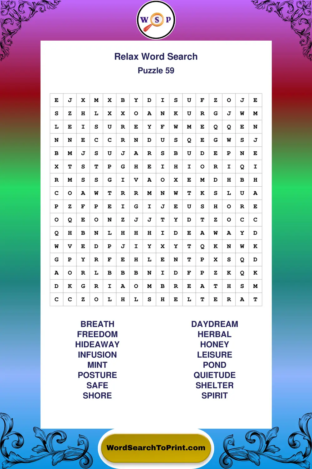 Relax Word Search Puzzle 59