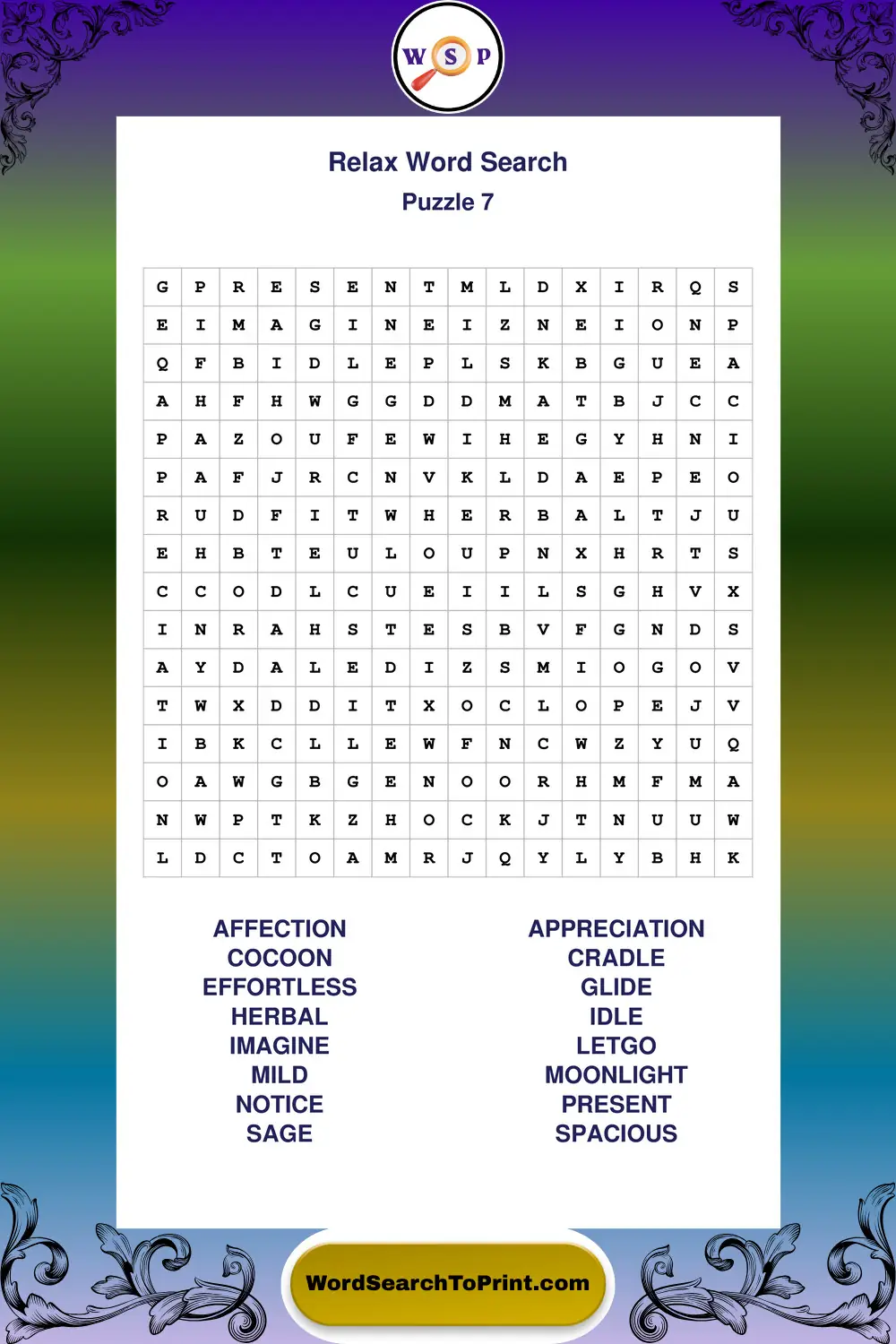 Relax Word Search Puzzle 7