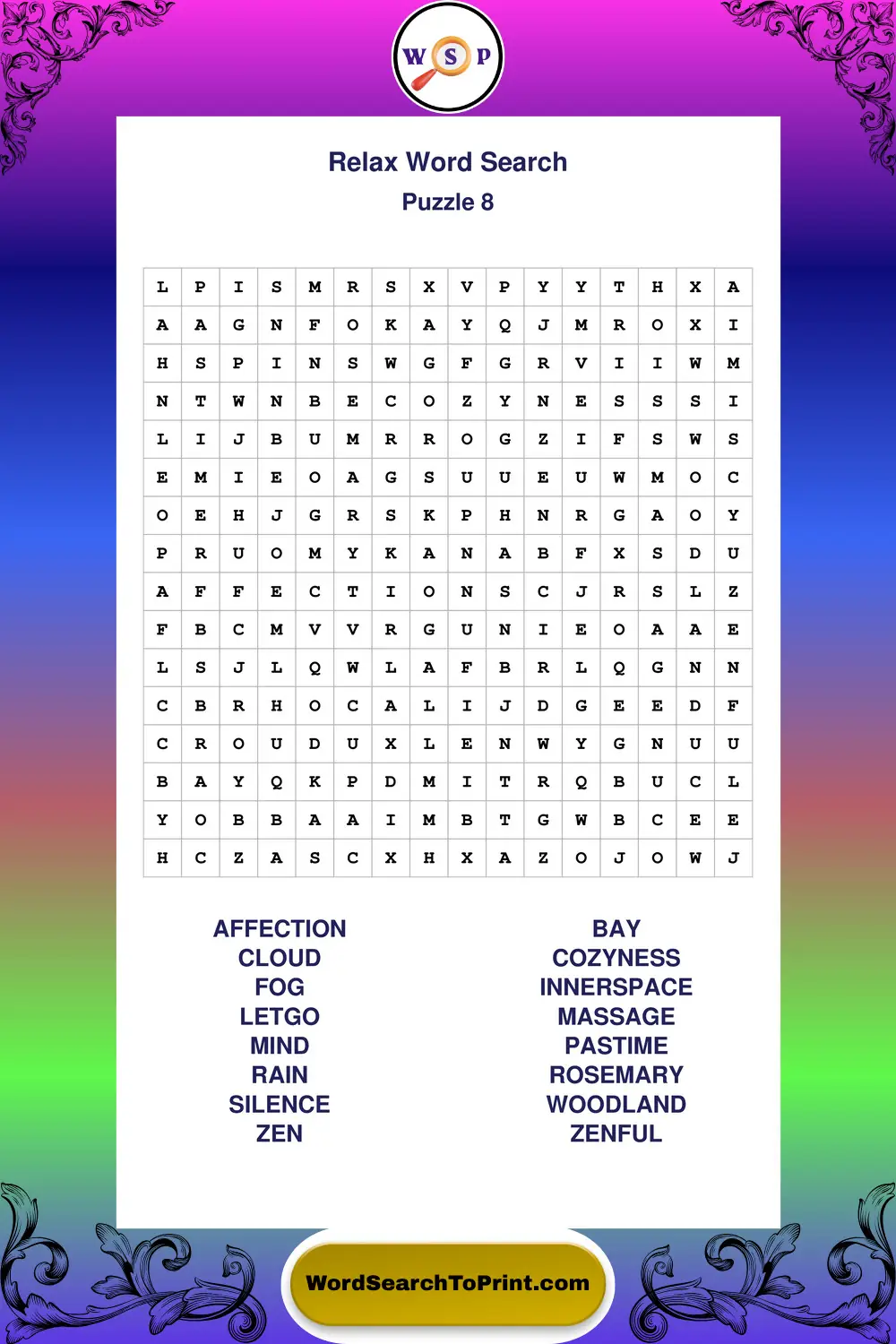 Relax Word Search Puzzle 8