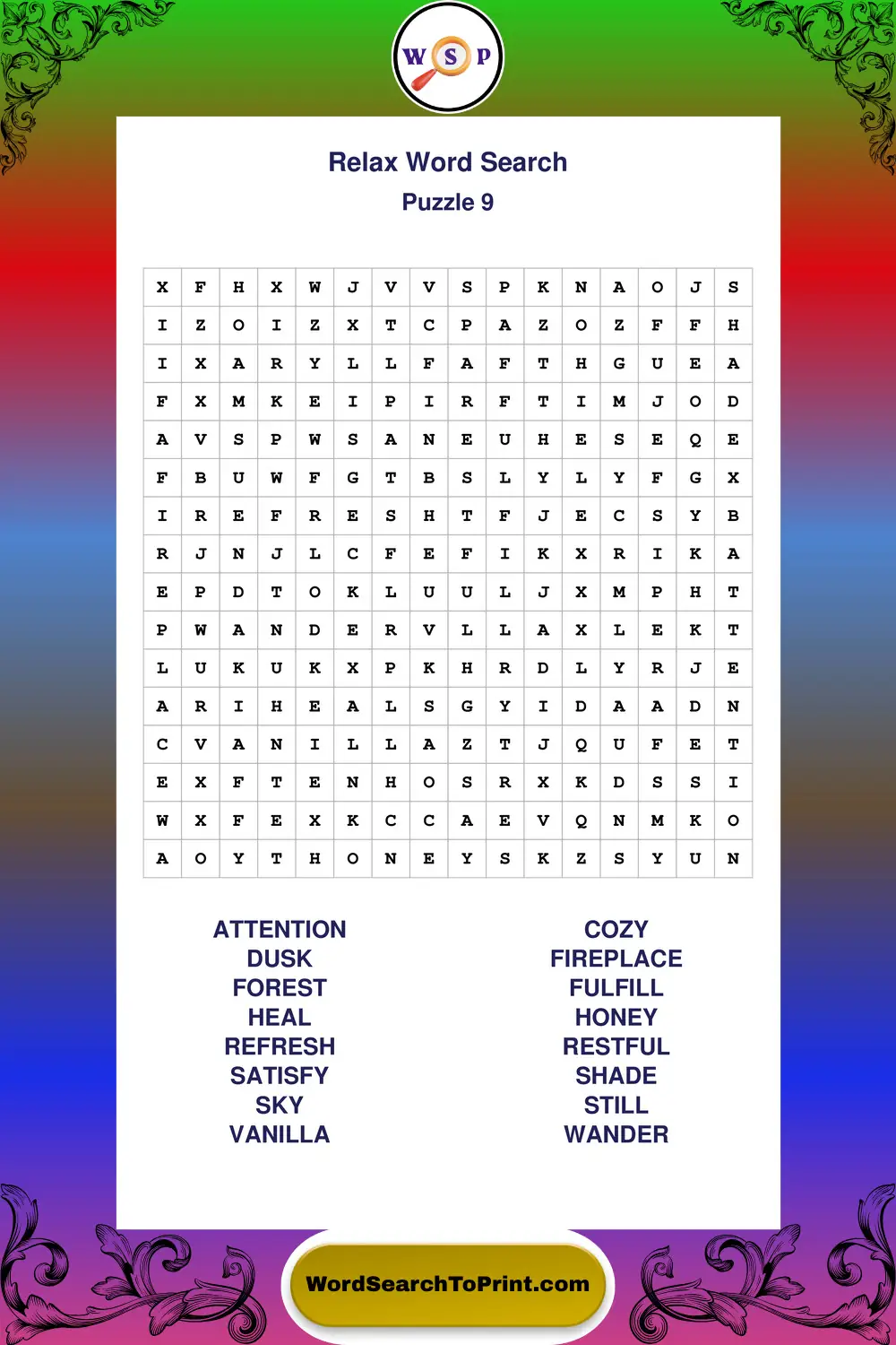 Relax Word Search Puzzle 9
