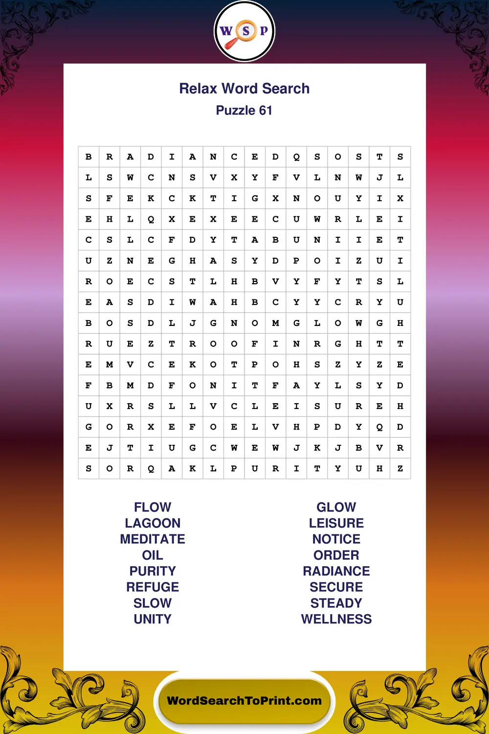 Relax Word Search Puzzle 61