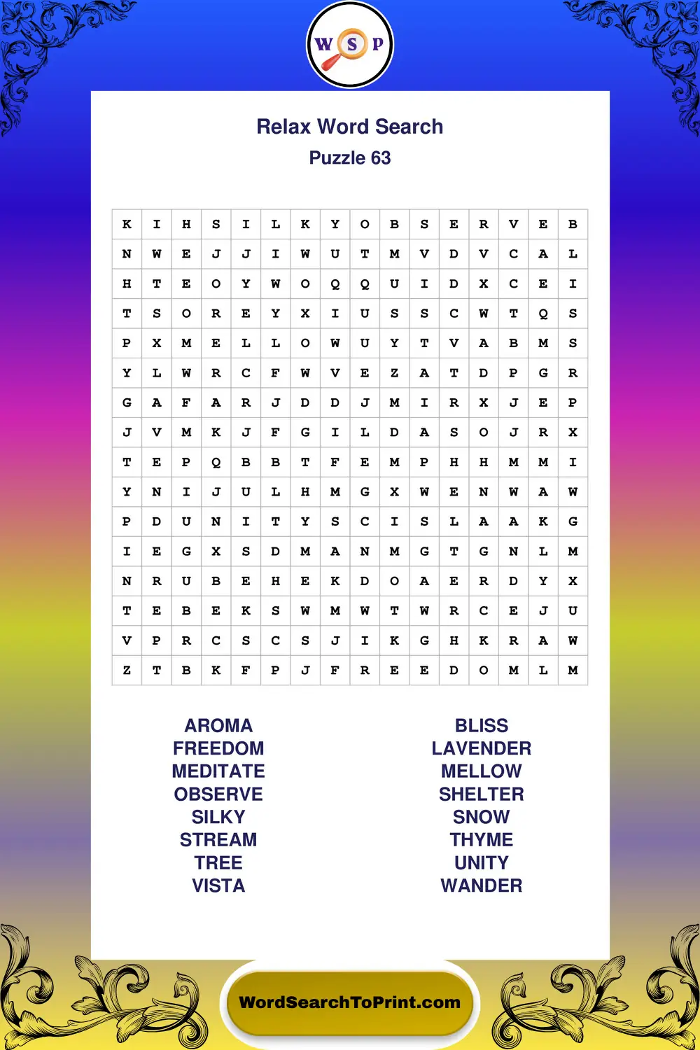 Relax Word Search Puzzle 63