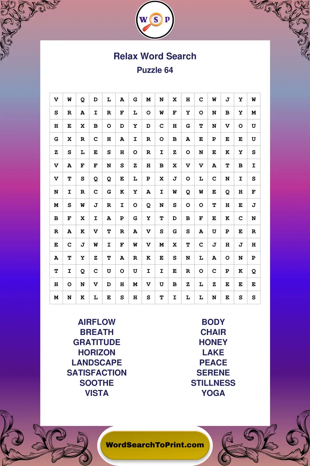 Relax Word Search Puzzle 64