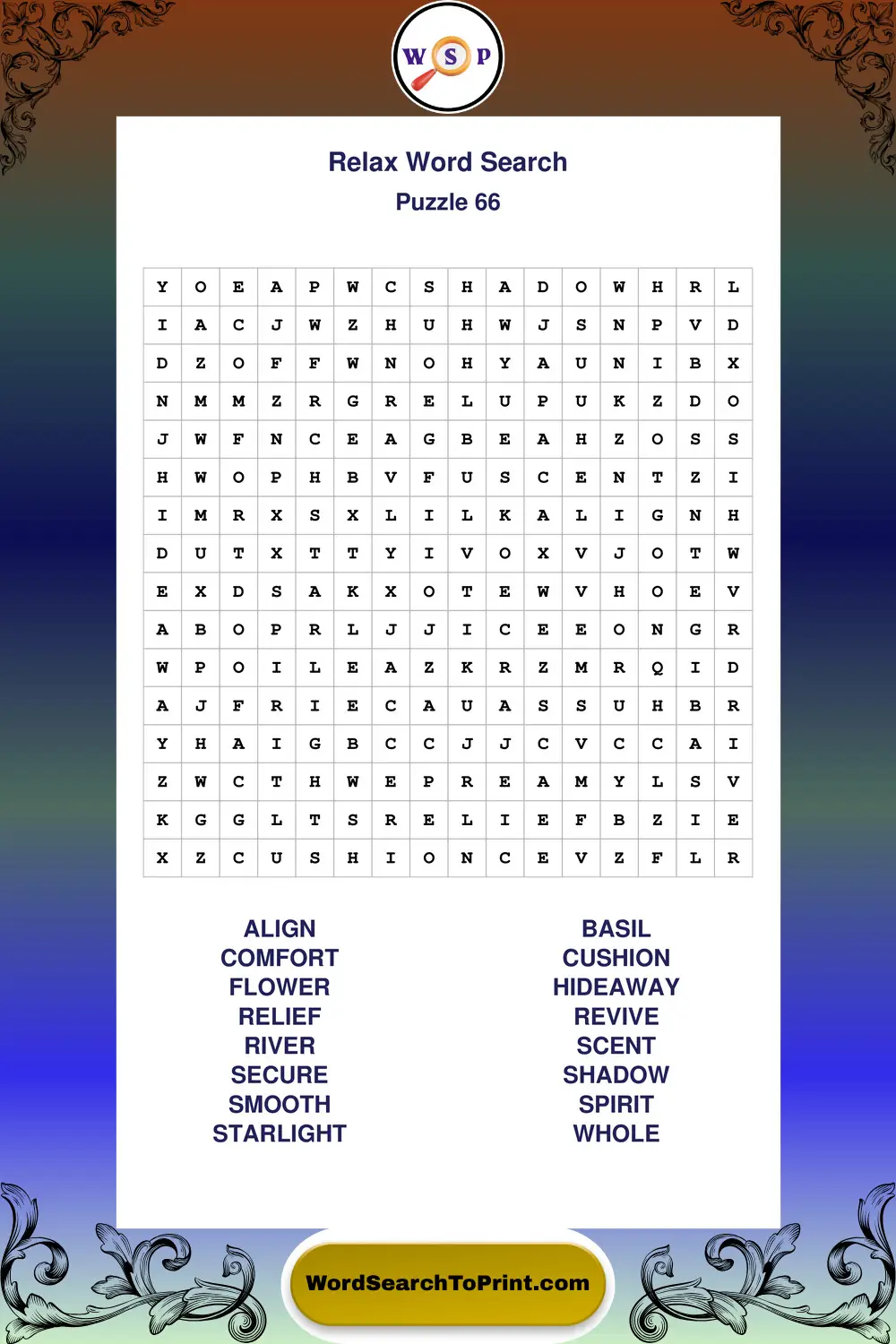 Relax Word Search Puzzle 66