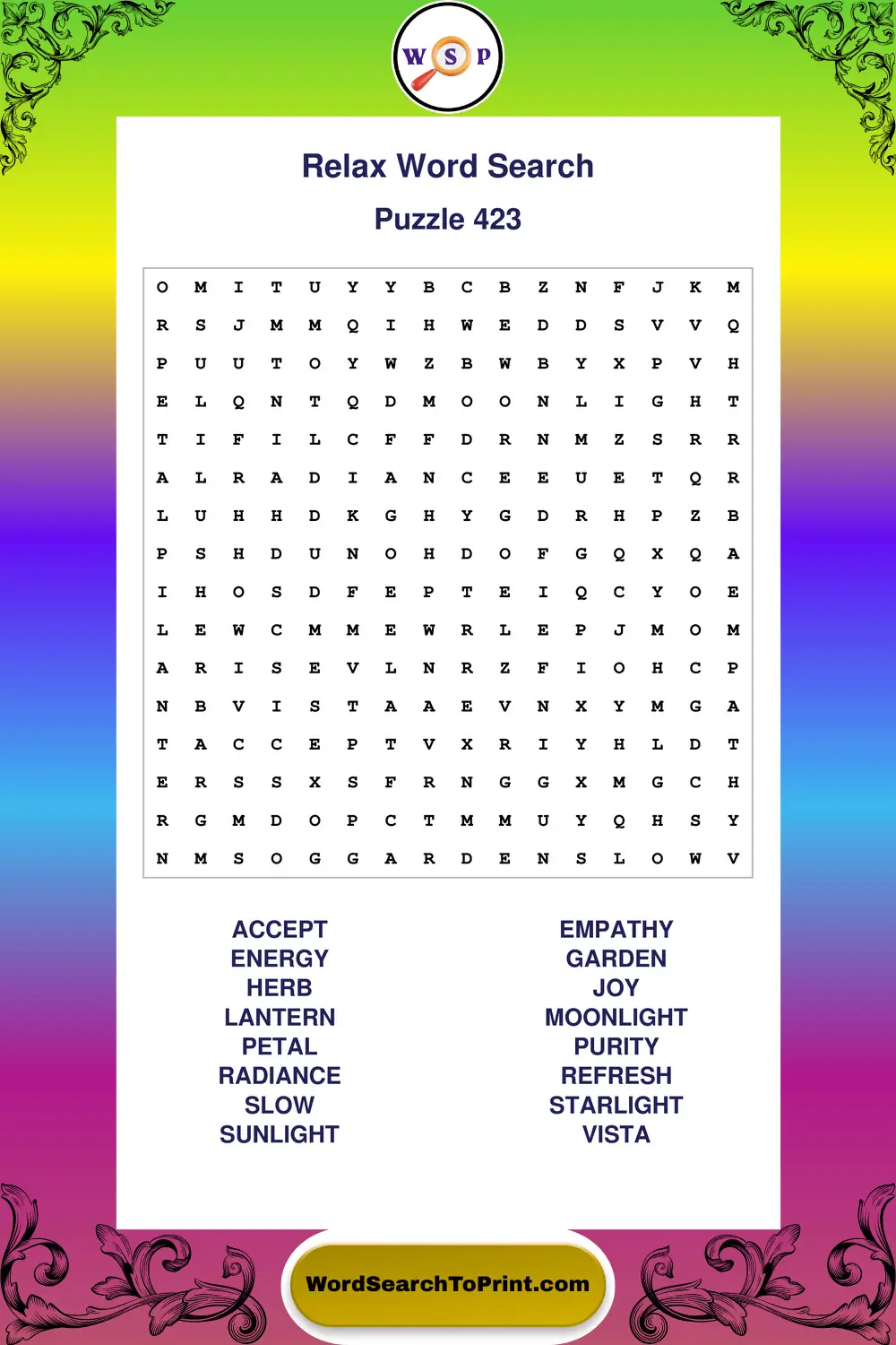Relax Word Search Puzzle 423