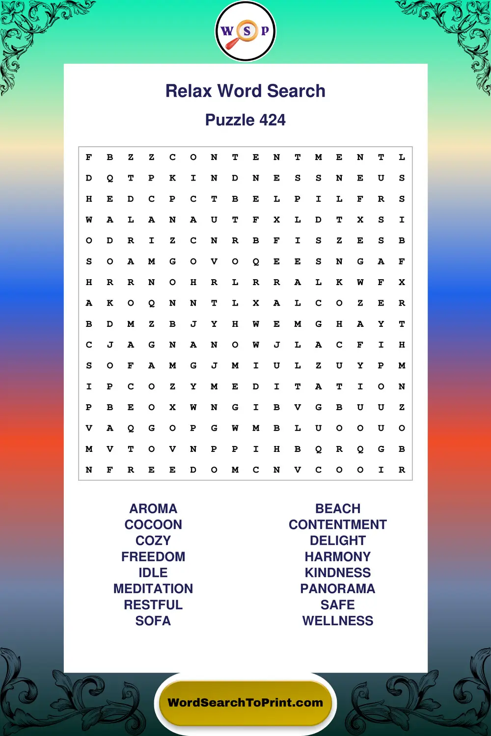Relax Word Search Puzzle 424