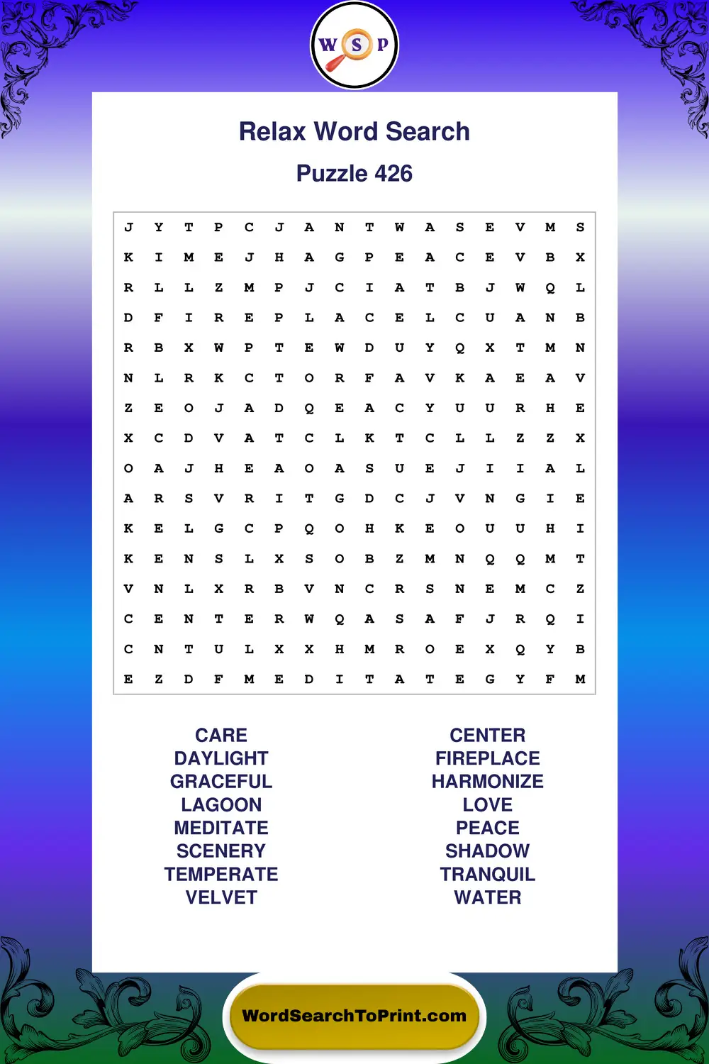Relax Word Search Puzzle 426