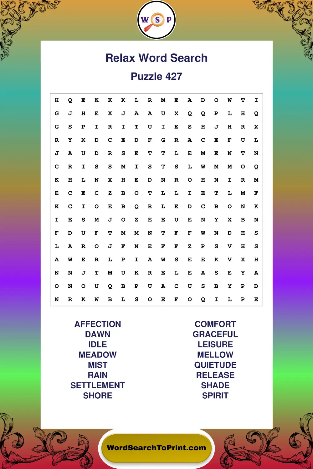 Relax Word Search Puzzle 427