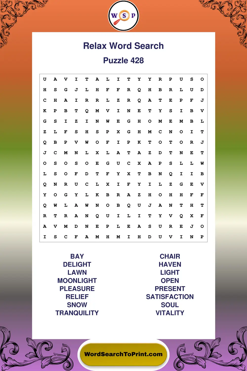 Relax Word Search Puzzle 428