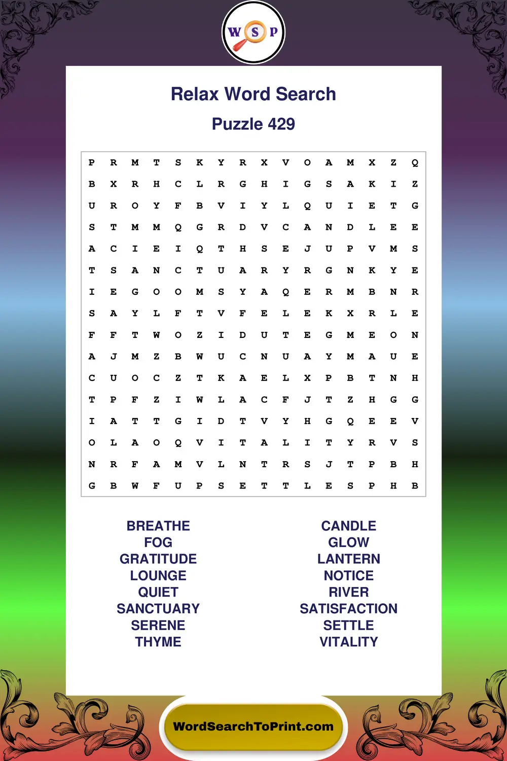 Relax Word Search Puzzle 429