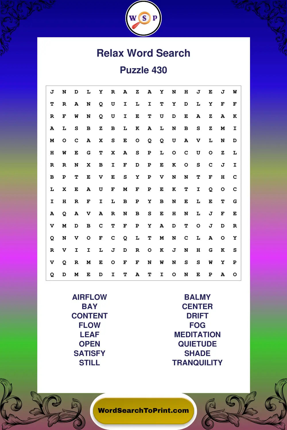 Relax Word Search Puzzle 430