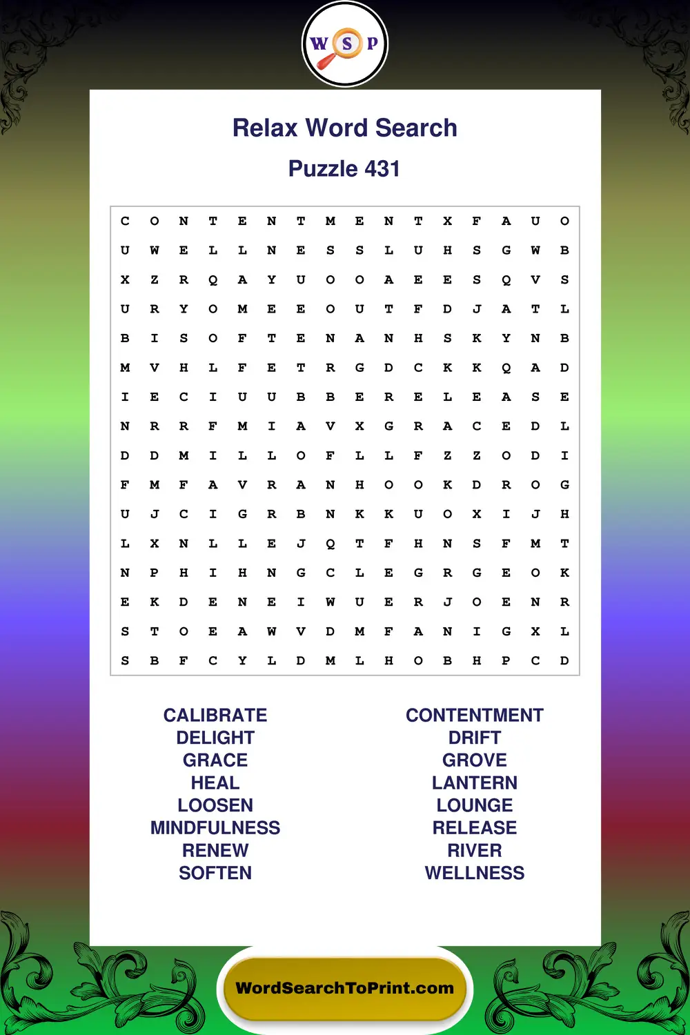 Relax Word Search Puzzle 431