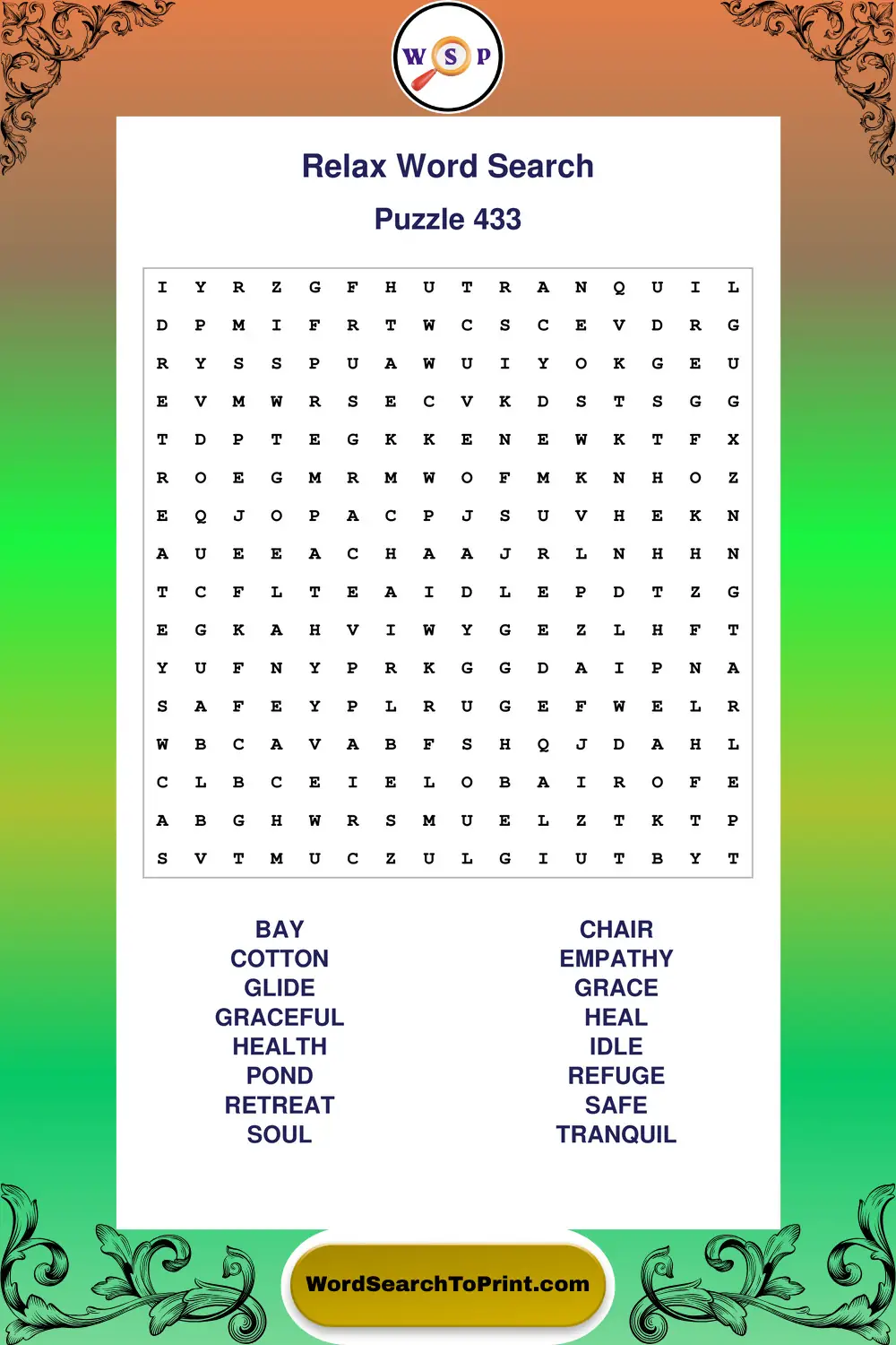 Relax Word Search Puzzle 433