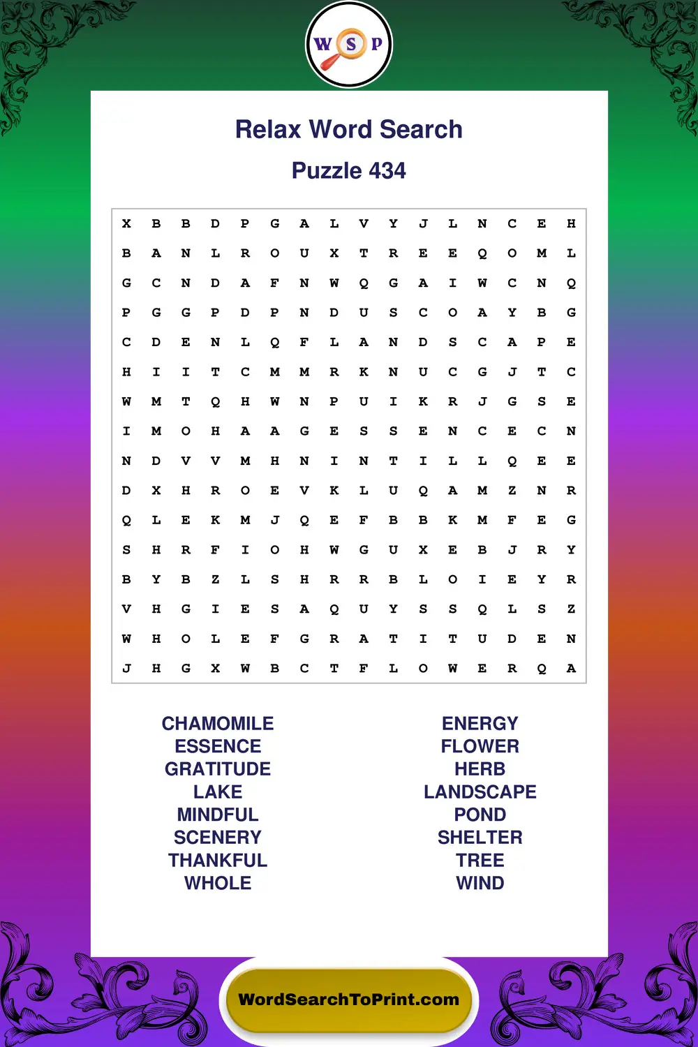 Relax Word Search Puzzle 434