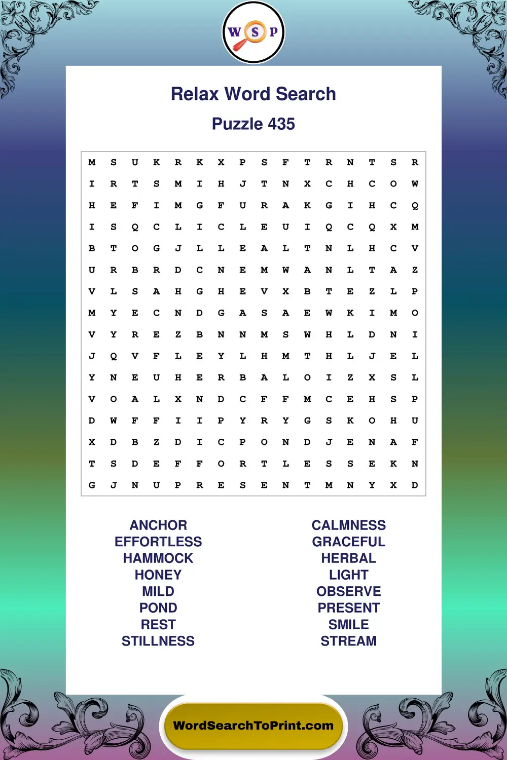 Relax Word Search Puzzle 435